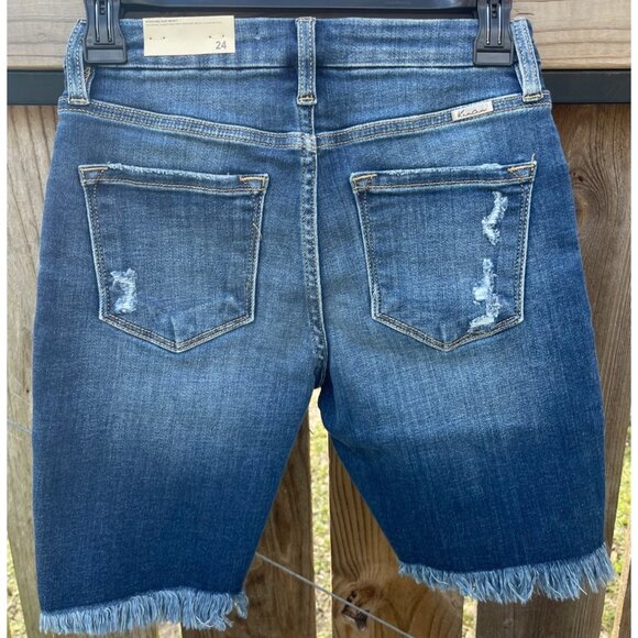KanCan Womens Denim High Rise Bermuda Shorts Size 24 waist Distressed Frayed Hem - Picture 2 of 5